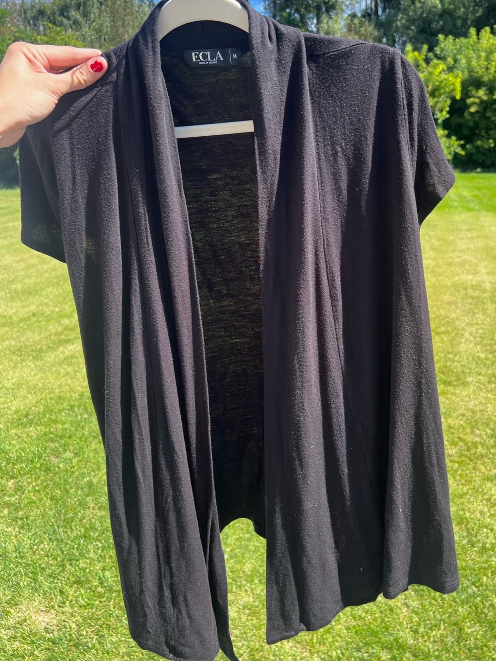 ECLA Black Short Sleeve Open Front Waterfall Cardigan Medium